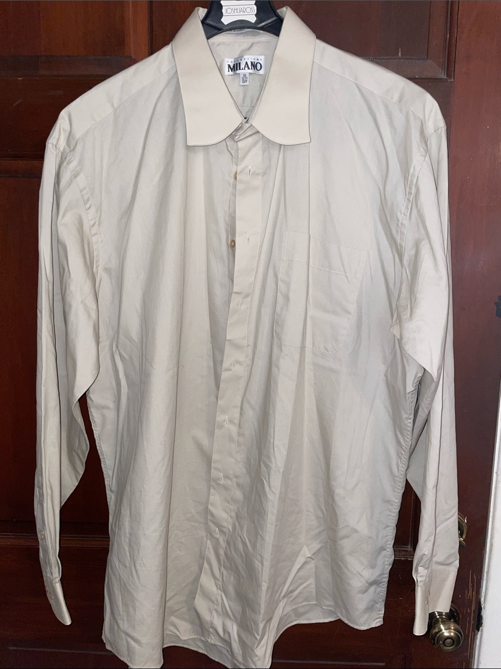 Milano Men's Cream Long-Sleeve Dress Shirt with Point Collar